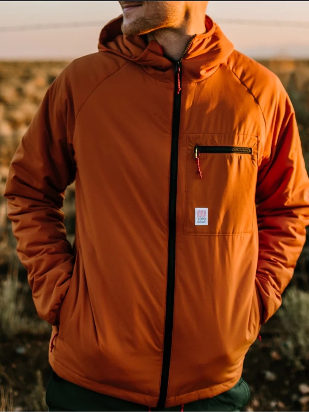 Topo Designs Men's Hooded Puffer Jacket Insulated Orange Medium